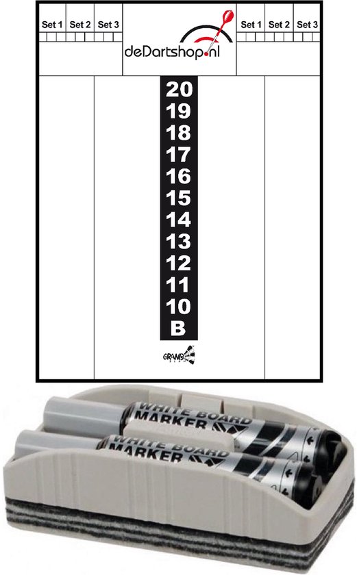 Darts Set - Whitebord - plus wisser en 2 Maxiflo stiften - scorebord darts - Cadeau
