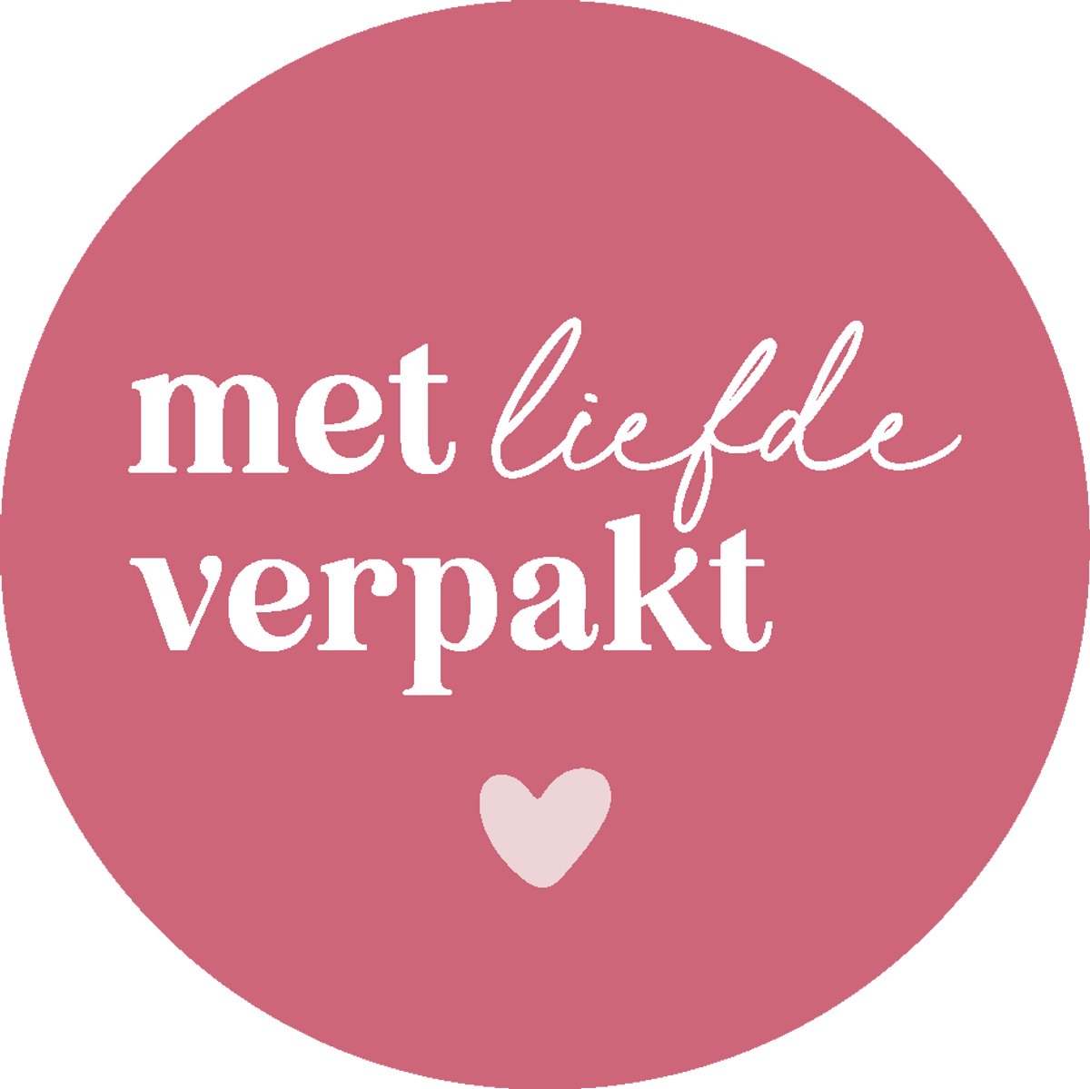Sluitstickers geboorte - Roze sticker met witte opdruk "met liefde verpakt" - Ø 4 cm - 200 stuks op rol - Sluitsticker voor cadeauverpakking & webshops