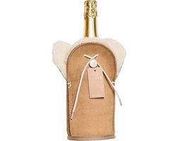 Kywie® champagnekoeler van schapenvacht – wijnkoeler - 100% natuurlijk – 0,75l – temperatuurbehoudend - geschikt voor champagne, wijn, bourgogne, waterflessen - Camel suède