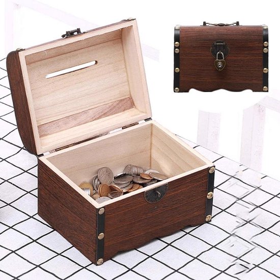 Coffre Au Trésor Vintage Vert En Bois – Boîte à Cadenas 24x17x10 Cm Pour Enfant, Anniversaire, Tirelire