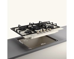 Klarstein Gaskookplaat Victoria Inbouw, Sabaf-branders, Aardgas/Propaan, Veiligheidsventielen, Automatische Uitschakeling, Gietijzeren Pannendragers, Glaskeramiek retro-look, 5-pits, Wit,6 kW 51 cm - elektrische Ontsteking - Gas Hob