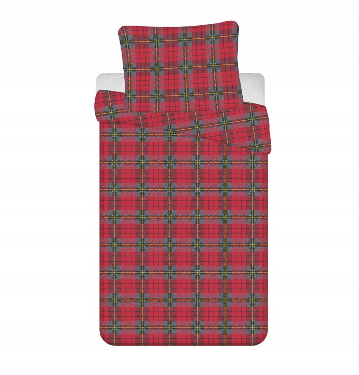 Kerstdekbedovertrek 140x200 cm met kussensloop 70x90 cm - Rood Geblokt