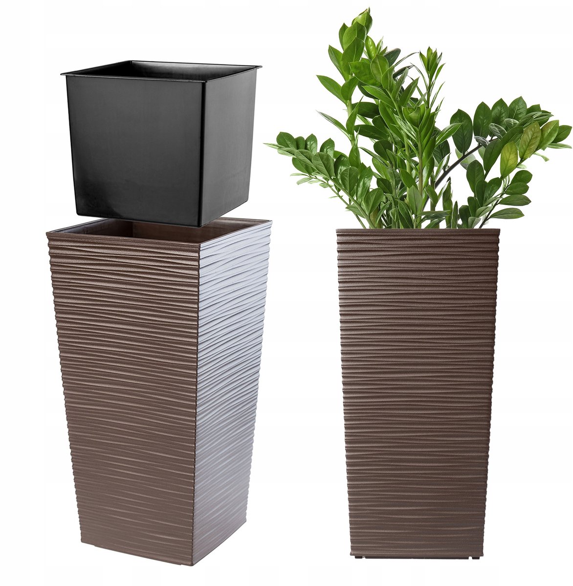 Hoge Mokka Bloempot met Inzetstuk - 19x36cm