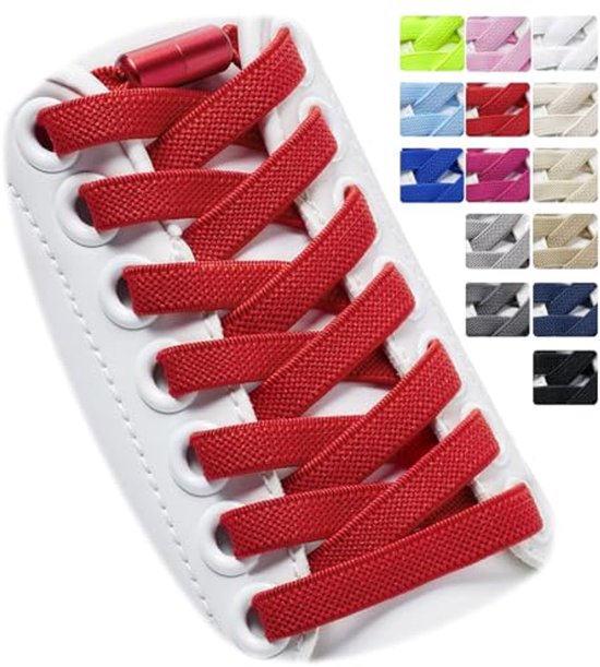 2 paar witte platte elastische veters met zwarte sluitingen. Je hoeft 2 paar witte platte elastische veters met zwarte sluitingen. Je hoeft