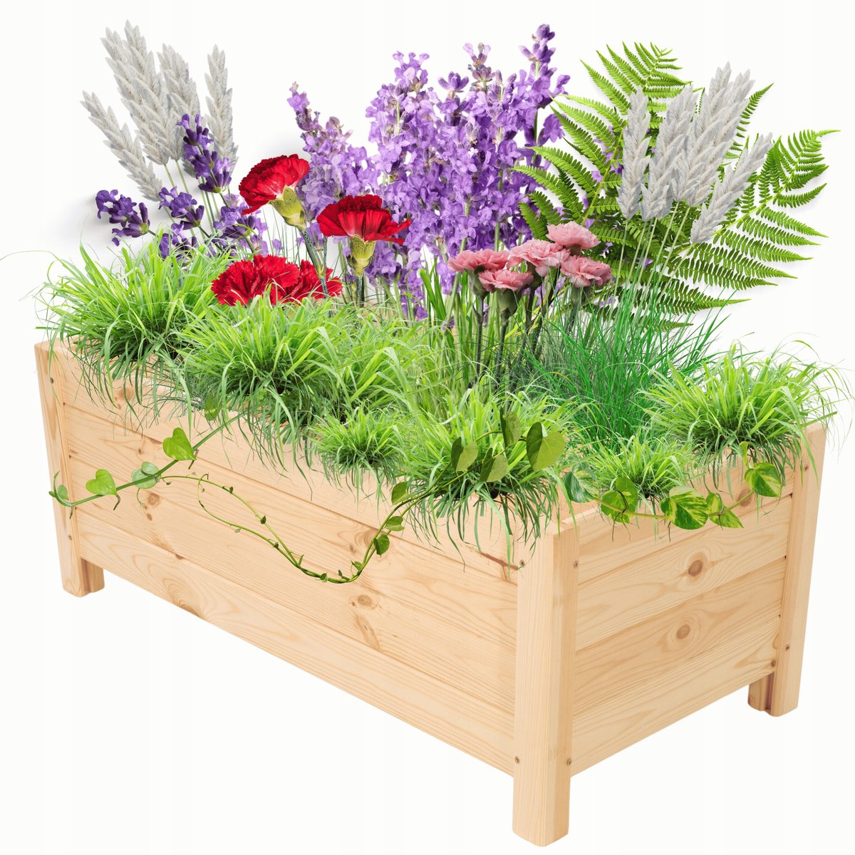 Houten bloembak op pootjes 80x40x31 cm, tuin/balkon, FSC gecertificeerd