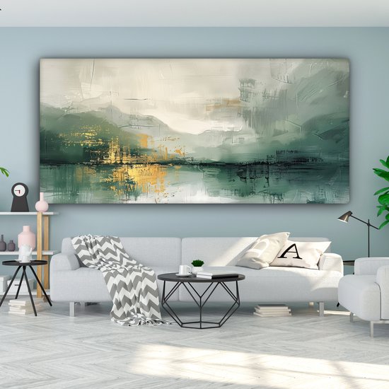 Tableau sur toile 200x100 cm - Décoration murale Vert - Moderne - Abstrait - Goud - Décoration murale murale salon - Décoration chambre - Accessoires chambre - Peintures sur toile