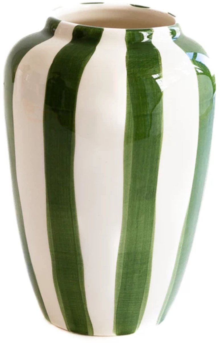 Val Pottery Foolish Funky Flower vaas XXL H30cm groene streep