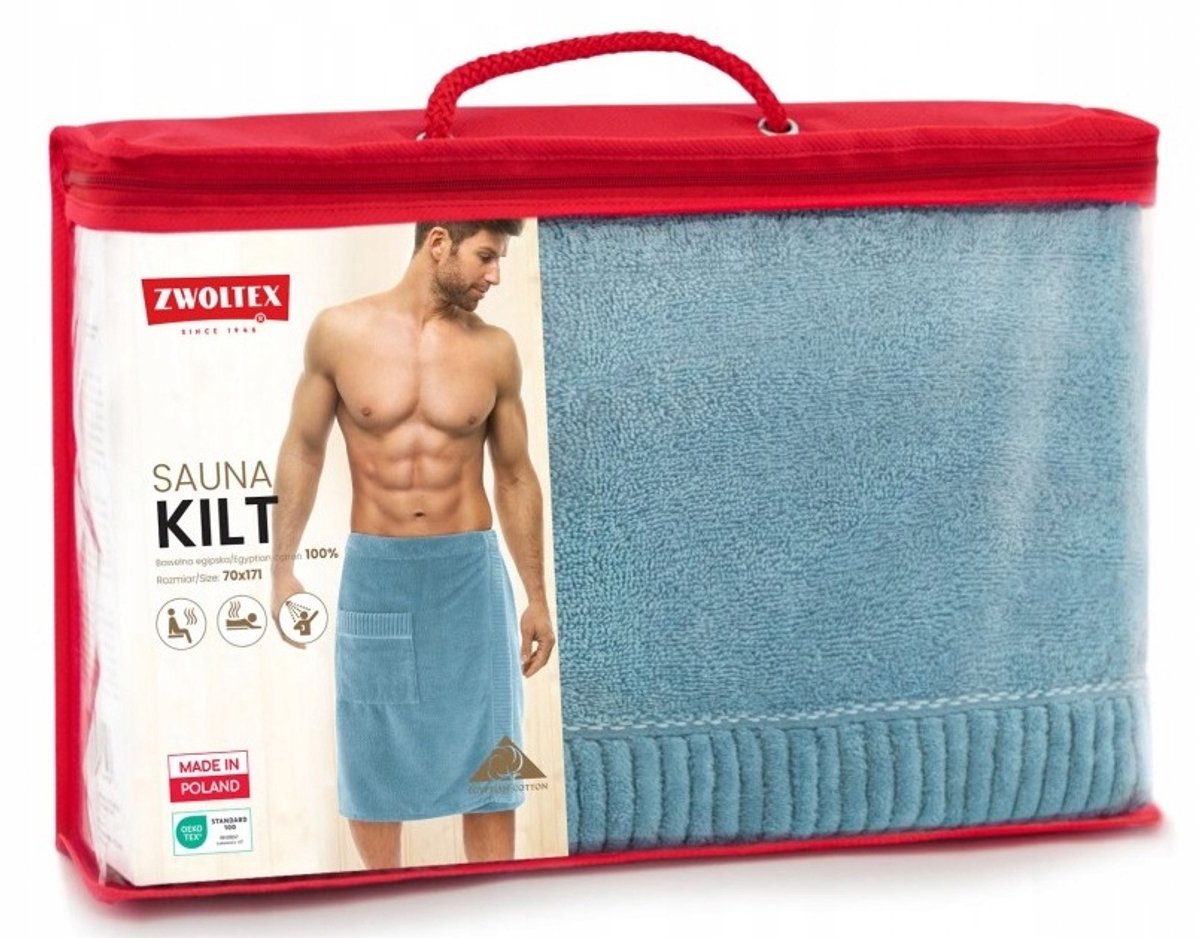 Zwoltex Heren Saunakilt - Egyptisch Katoen - Blauw 70x171cm