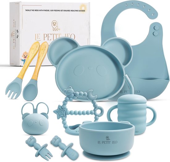 Le Petit Leo Siliconen Kinderservies Set - 10-delig - Kraamcadeau – Blauw - Panda
