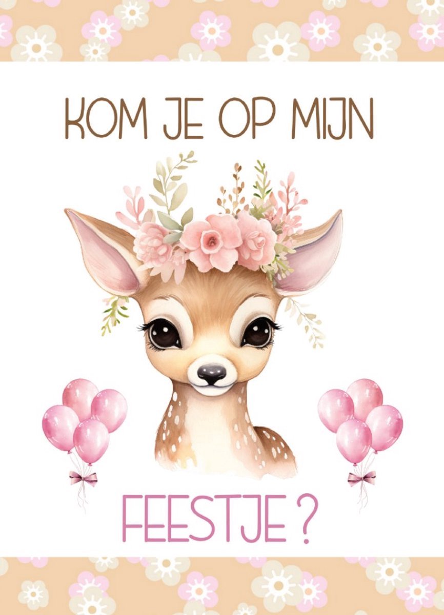 10x Uitnodiging kinderfeestje Hertje - 10 stuks - Hert - uitnodigingskaarten - uitnodiging verjaardag - uitnodiging feest - kinderfeestje animal style - uitnodiging kinderfeestje jongens meisjes - uitnodiging feestje - A6 formaat