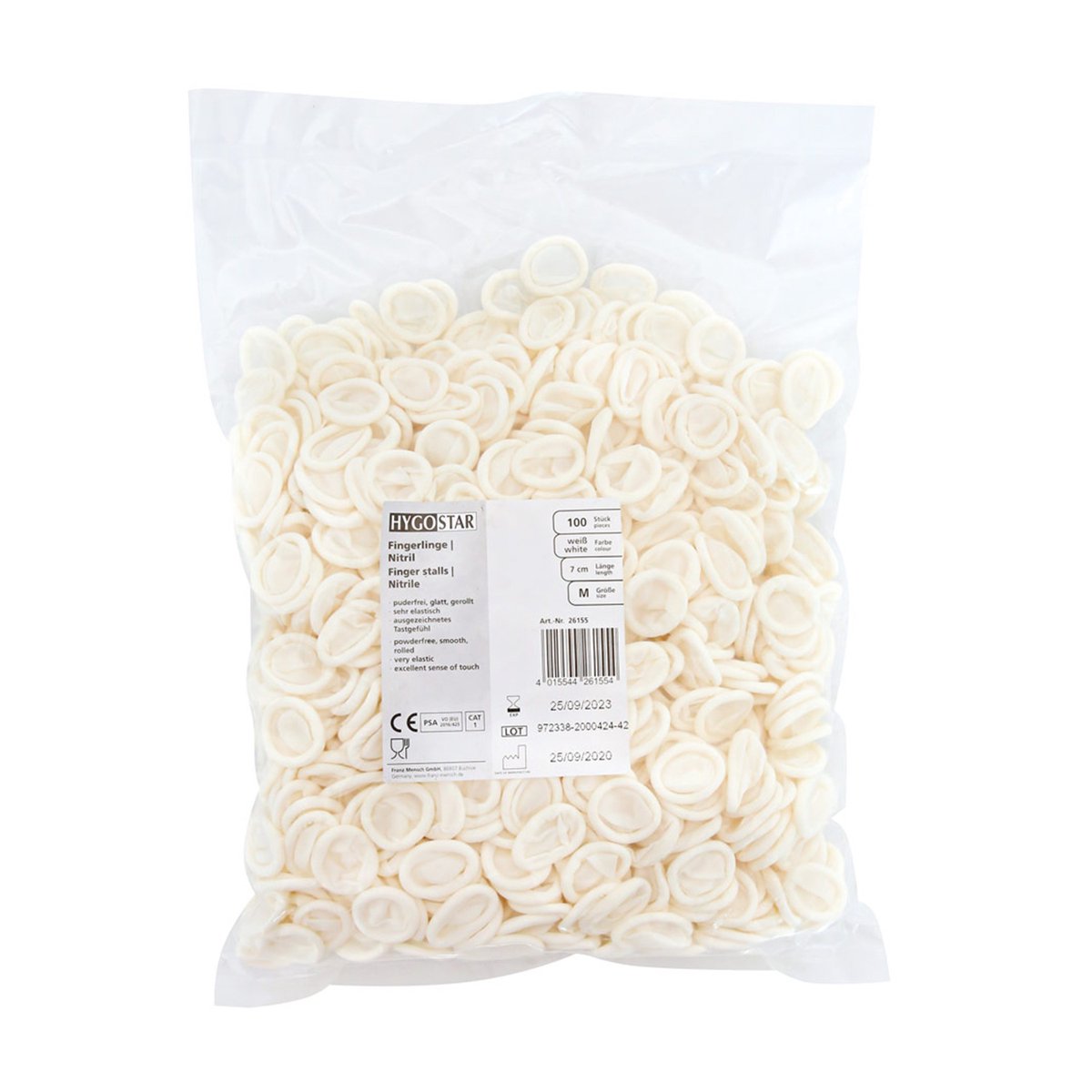 SELVA Nitril Vingercondooms, 100 stuks, glad, gerold, elastisch, poedervrij, allergievriendelijk, bedekt slechts één vinger tegelijk, zeer goede tastgevoeligheid