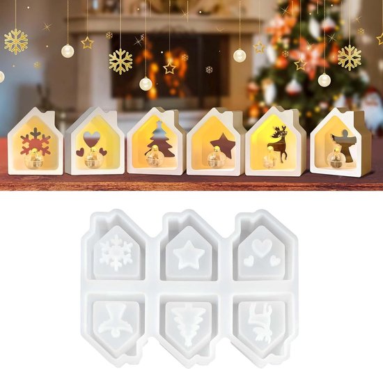 Moules en silicone pour maisons de Noël (6 pièces) – Moules Mini pour Plâtre, résine, Bougies ou savon – Moules flexibles et réutilisables pour décorations de Noël et miniatures à DIY