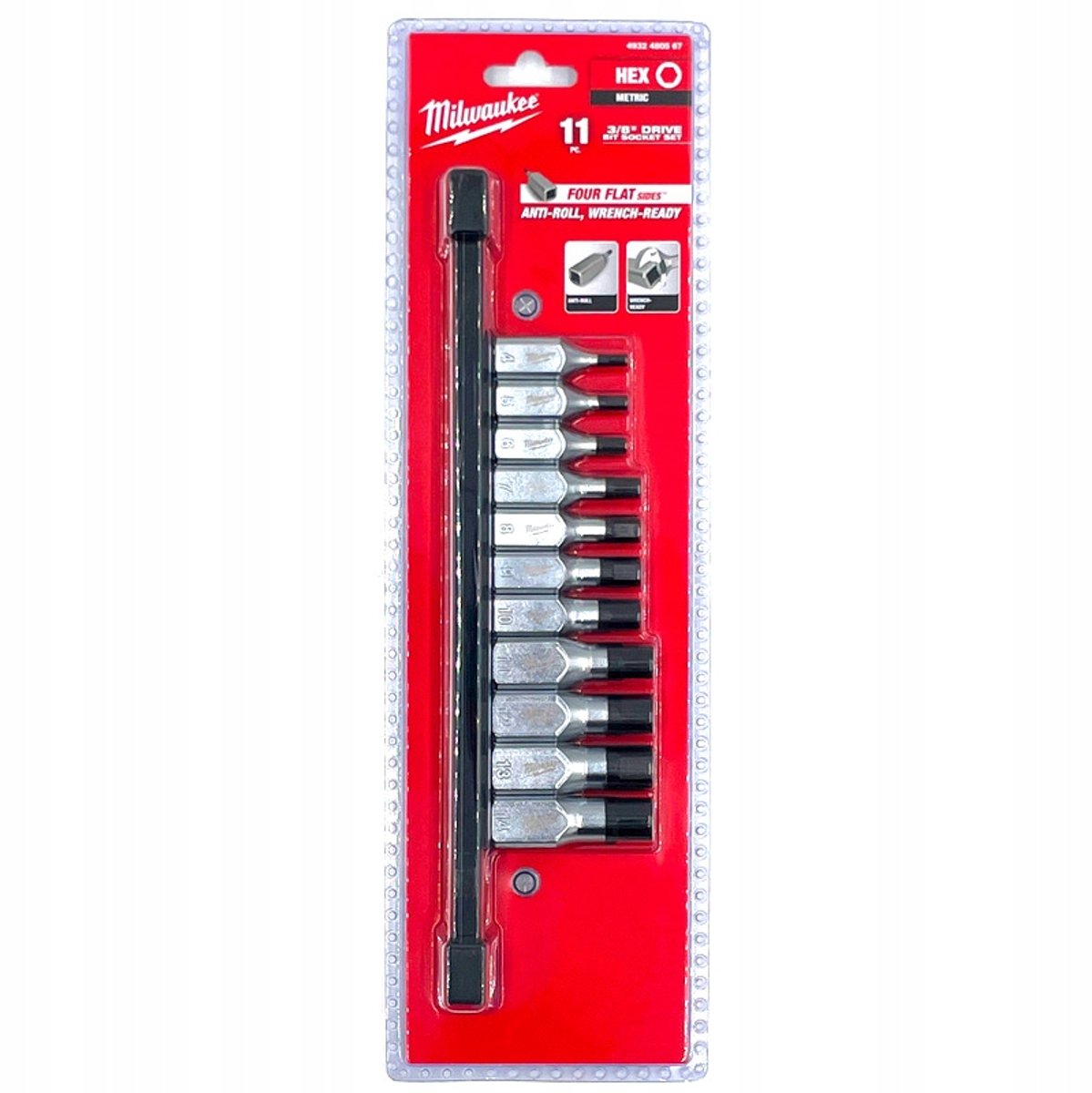 Milwaukee dopsleutelset 3/8" 4-14mm 11-delig