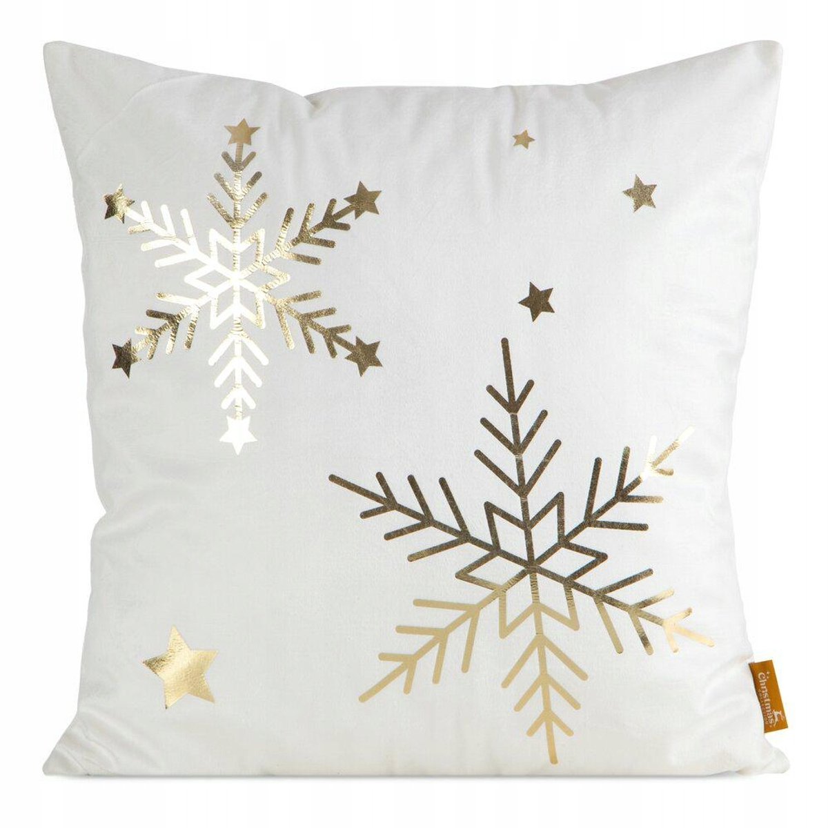 Kerst Sierkussenhoes 45x45 cm - Wit met Gouden Vlokken