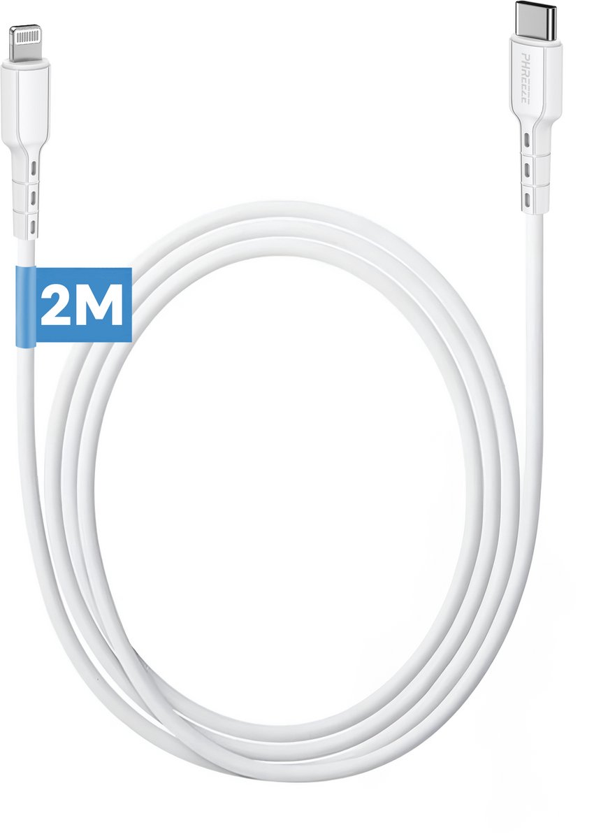 Snellader kabel geschikt voor iPhone 14, 13, 12, 11, x, pro, max, plus - Kabeltje usb C - 2 meter - Phreeze