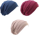3x Somstyle Chemo Muts Dames - Zomer Cap - Hoofddeksel - Alopecia - Blauw, Rood & Beige