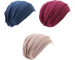 3x Somstyle Chemo Muts Dames - Zomer Cap - Hoofddeksel - Alopecia - Blauw, Rood & Beige