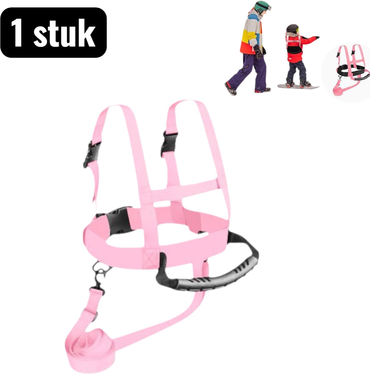 Image of 1 stuk - Skiuitrusting - Skiharnas voor Kinderen - Ski Trainingsriem voor Beginners - Veiligheidsgordij voor Sleeën en Leren Skiën - Adjustabele Hengel met Trekkoord - Roze