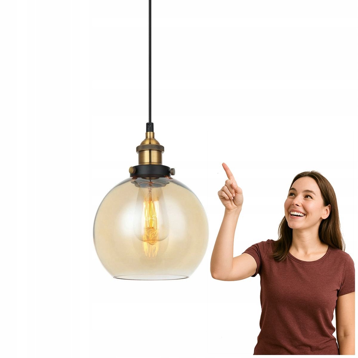 Cardena Hanglamp Amber Industrieel Zwart/Goud E27