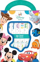 Disney Baby : Mickey, Minnie, Toy Story, Dumbo, Nemo, Flash McQueen. Bloc de 12 livres cartonnés avec poignée.