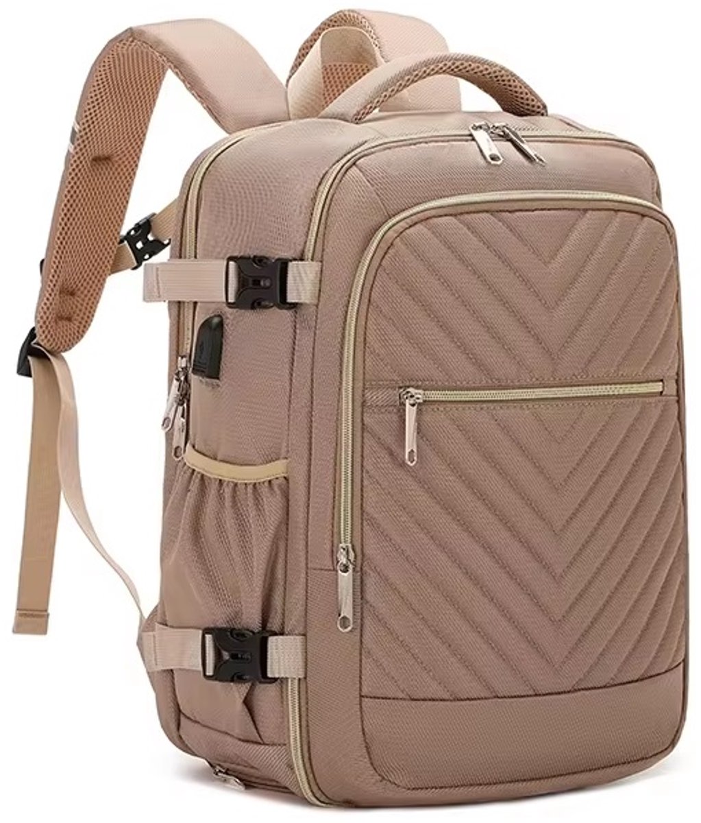 Sjtoer® Rugzak Laptoprugzak - Schooltas - Khaki Waterdichte Rugzak Inclusief Usb Oplaadstation - Reistas - vliegtuigtas - handbagage vliegtuig - Laptop tas 17.3 inch voor dames en heren - schooltas - 36L - Feestdagen - Sinterklaas - Kerst - Cadeau