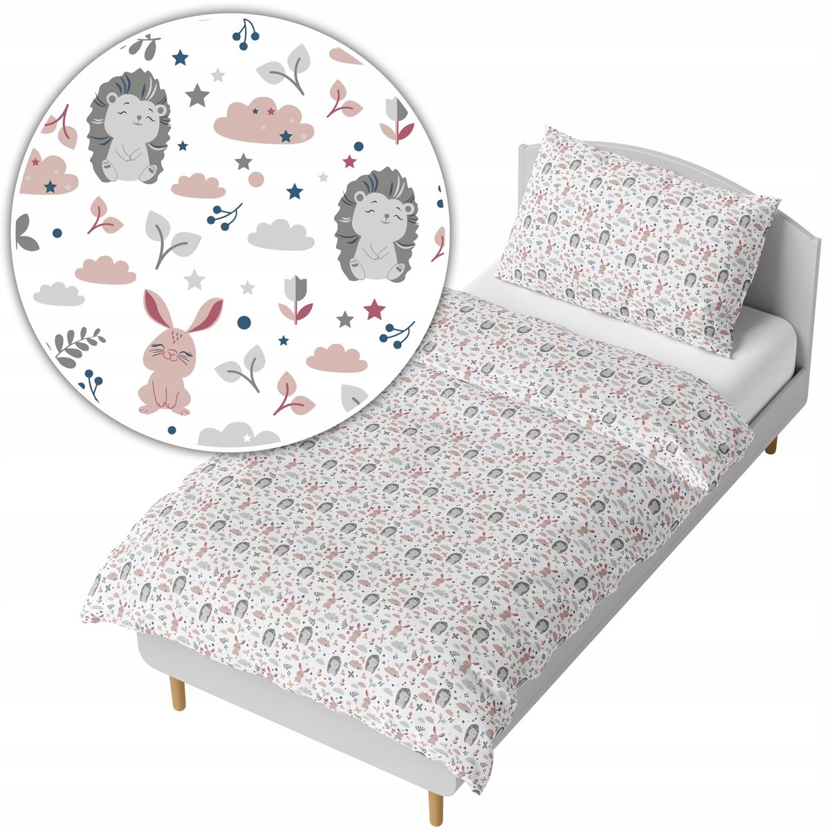 Kinderbeddengoed 140x200cm - Schattige Eekhoorns & Konijntjes Roze