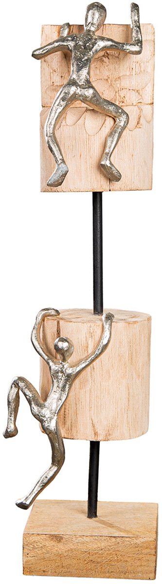 Gilde handwerk Beeld - Sculptuur - Klimmen - Mangohout- Aluminium - 42cm hoog Zilver