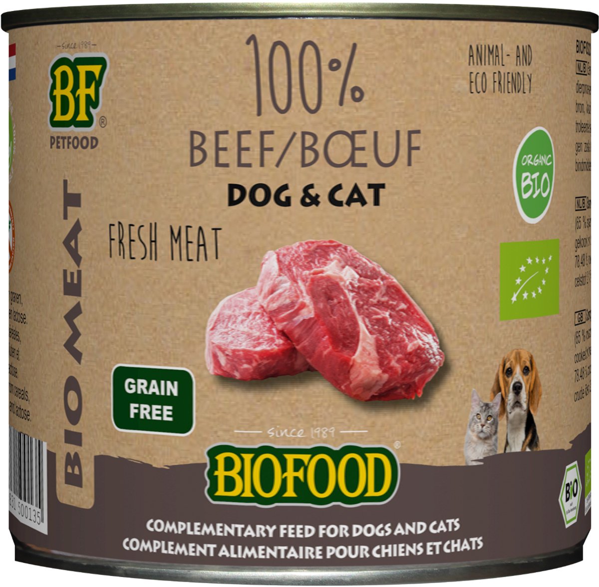 12x BF Petfood Biofood Organic Hond en Kat 100% Rund 200 gr