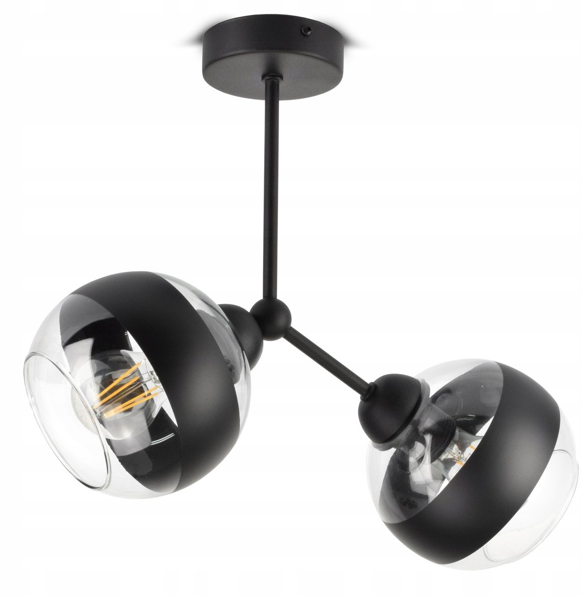 Zwarte Plafondlamp met Glazen Bollen, E27