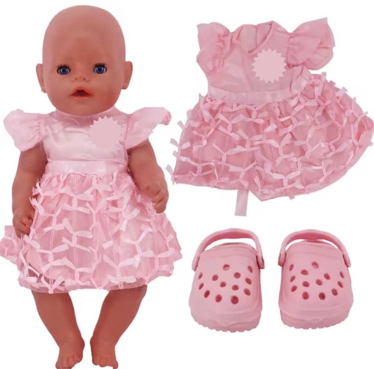 Happy U Kids Geschikt voor Baby Born - Roze jurkje met crocs - Accessoire en Kleertjes voor je 36 + 43 cm Baby poppen