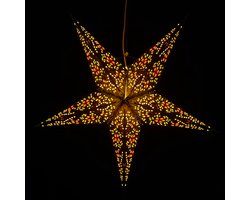 MoreThanHip - Kerstster papier met verlichting - 60 cm diameter, 24 cm diep - Kerst ster voor binnen - Jaipur Oranje/Geel - FSC papier - Incl. USB-LED-verlichtingsset (5 m. snoer, schakelaar en bevestigingsclip) - Raamdecoratie - Kerstversiering