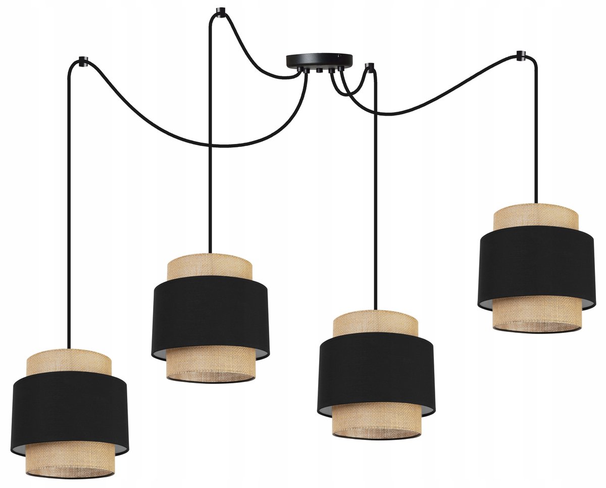 Hanglamp Spider Boho Jute Zwart/Beige - 4 lichtpunten