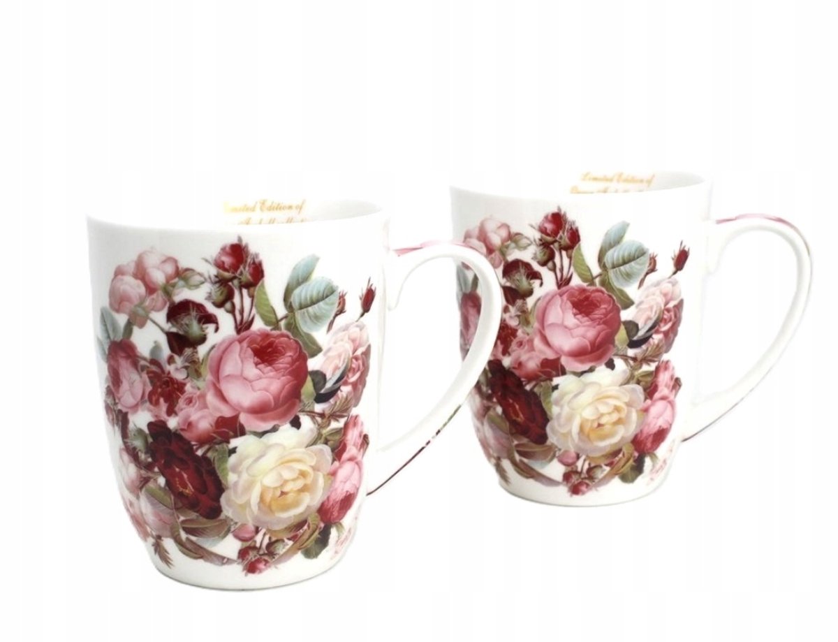 Set van 2 Porseleinen Mokken met Bloemendecor - Cadeauverpakking