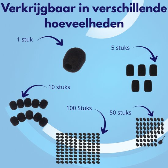 Microfoonwindkappen verkrijgbaar in verschillende hoeveelheden: 1, 5, 10, 50 en 100 stuks.