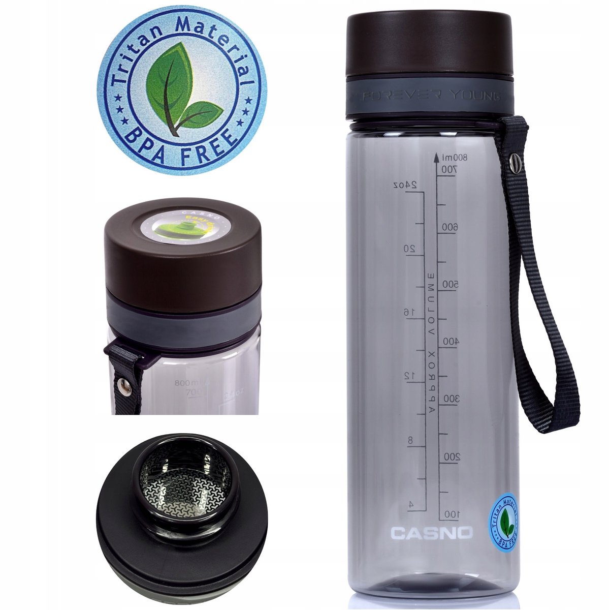 Casno Tritan Water Bottle 800ml BPA-Vrij - Grijs