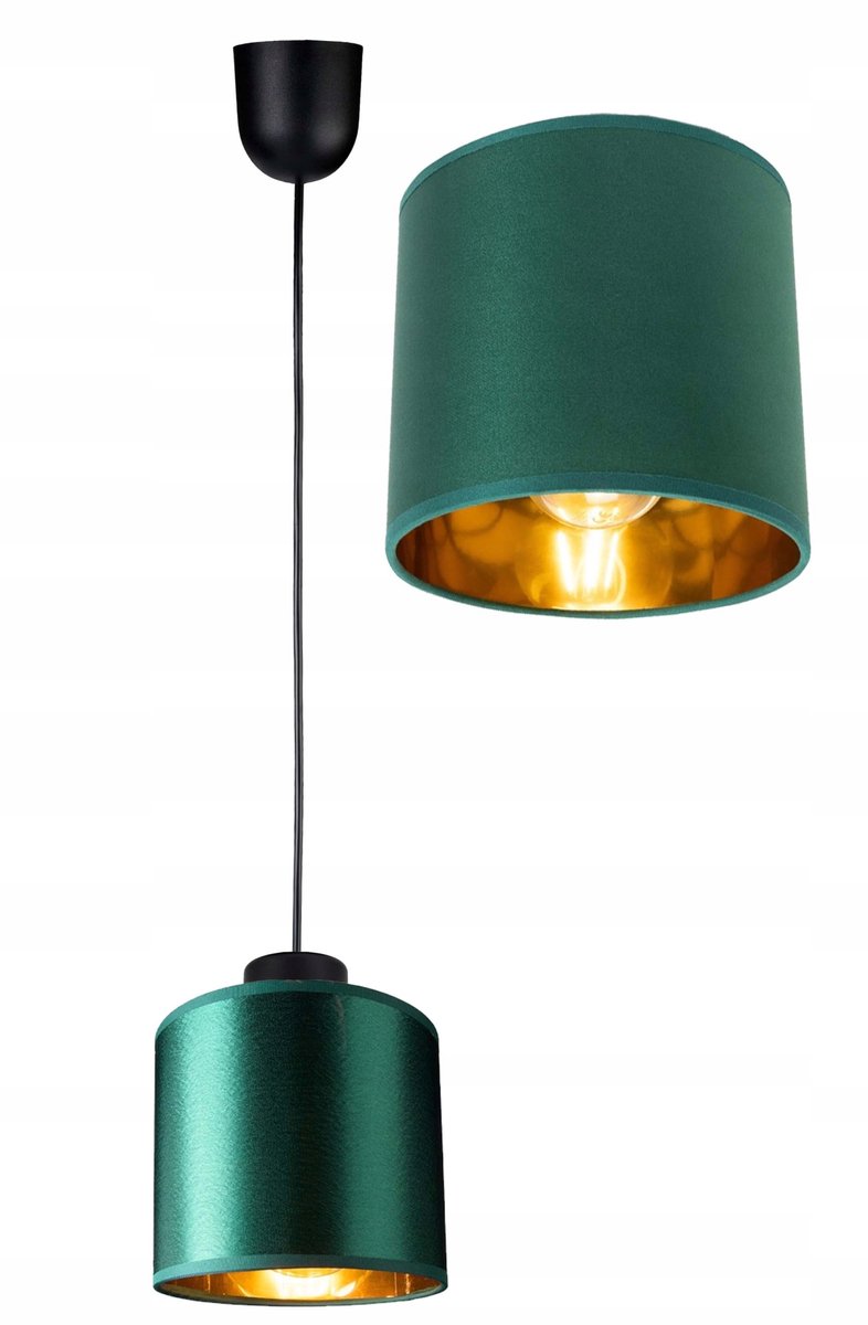 Hanglamp met groene stof en gouden binnenrand, E27