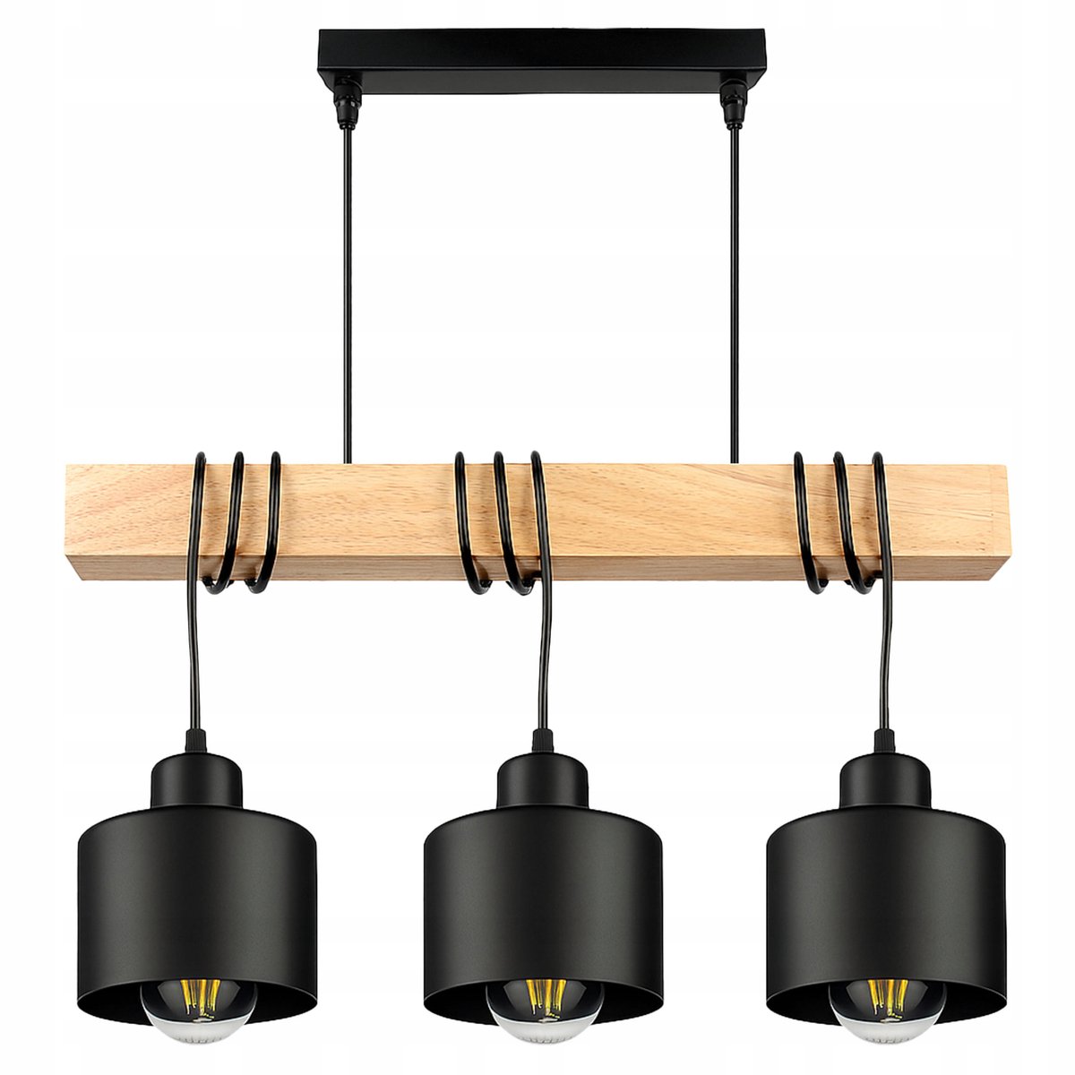 Moderne LED Hanglamp met Houten Balk - Zwart Loft Design