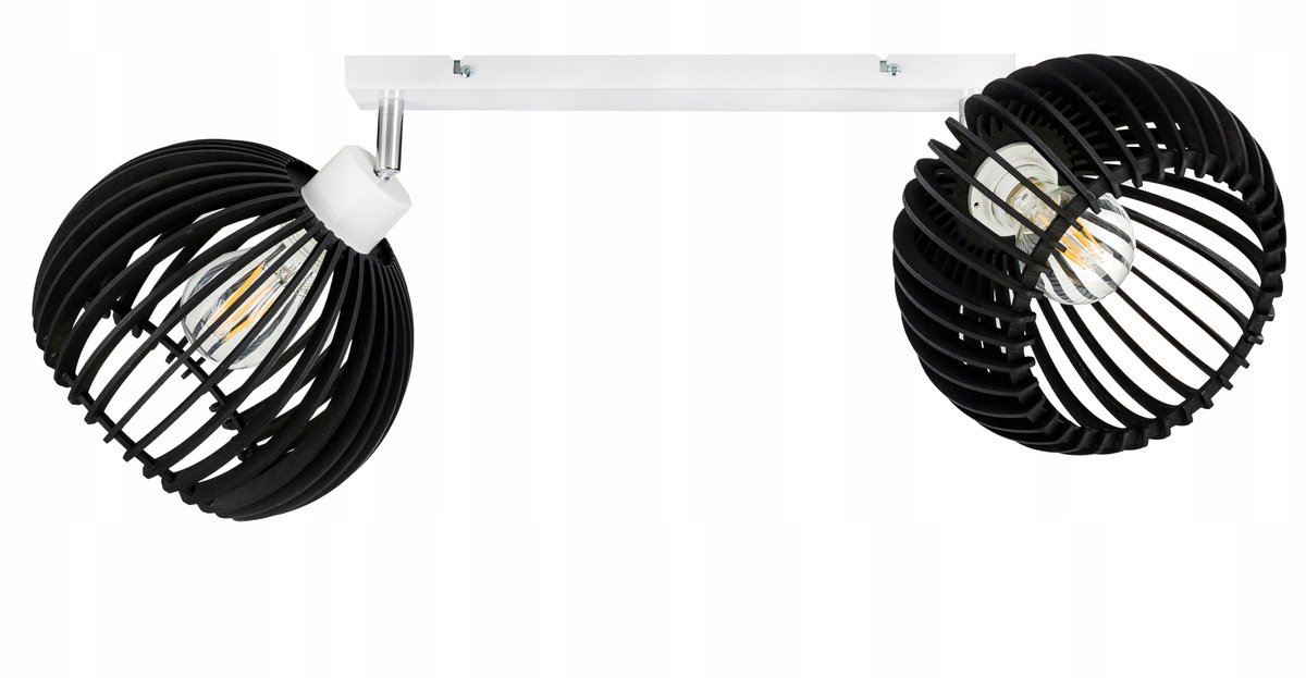 Loft Plafondlamp met Houten Kappen, 2x E27 Fitting