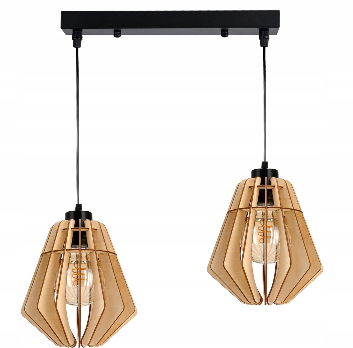Loft Hanglamp met Houten Kap, 2x E27 Fitting