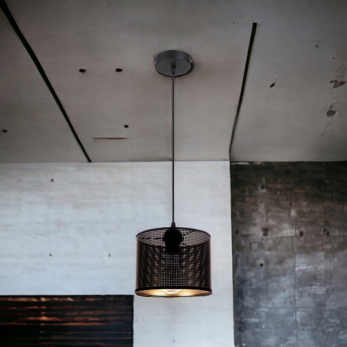 Ajouré hanglamp Cilinder Zwart Goud E27 40W
