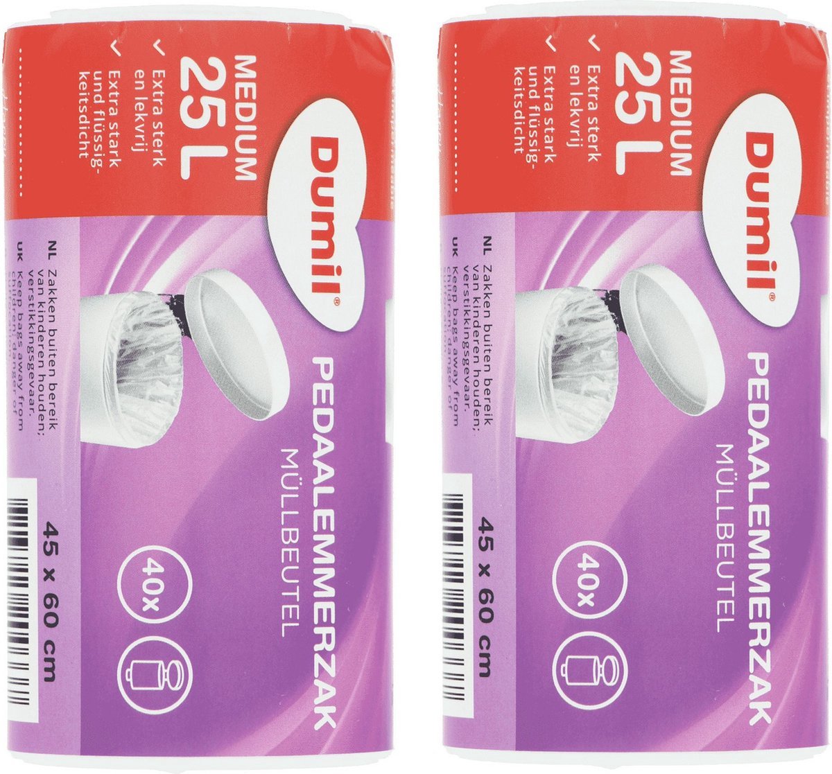 Dumil Pedaalemmerzakken 25L – 80 Stuks – Extra Sterk & Lekvrij – Afvalzakken voor Kleine Prullenbakken
