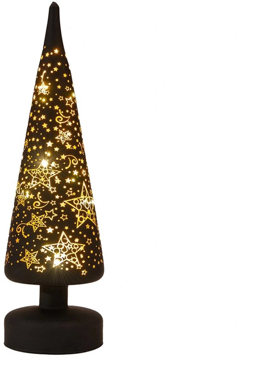 Annas collection - Kerstboompje glas met sterren 10led warm wit 30x9 cm