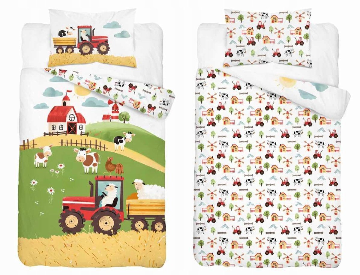 Kinderbeddengoed Boerderij Rode Tractor 90x120 cm Katoen