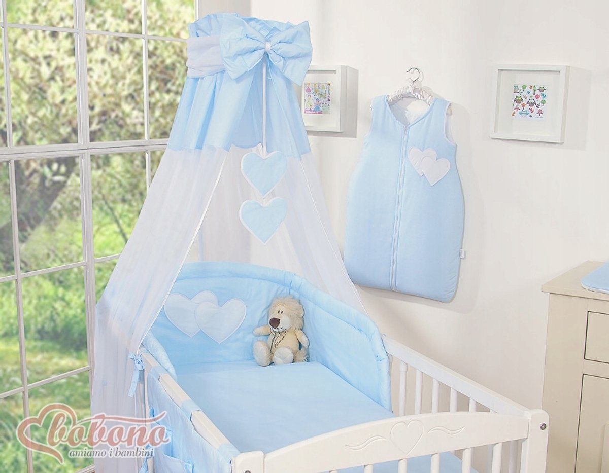 Image of 5-delige babybeddengoedset met hemel - Blauwe Hartjes