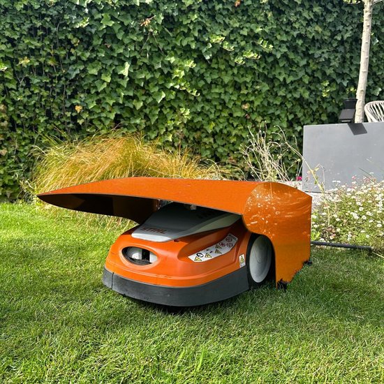 Robotmaaier garage oranje Alupanel 77x29x46 cm water- en UV-bestendig licht stevig inclusief haringen