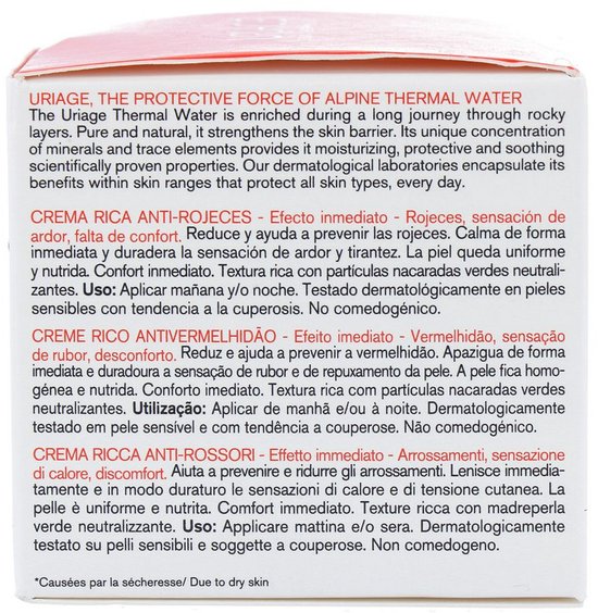 Doosje Uriage crème, met tekst in het Spaans en Italiaans.