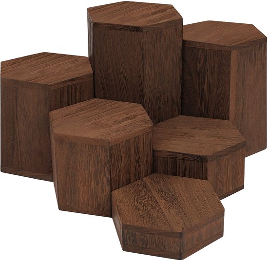 Belle Vous Présentoirs en Bois Hexagonaux (Lot de 6) - Normes en Bois pour Planches et Comptoirs - Bijoux , Soldes, Miniatures, Cupcakes et Desserts