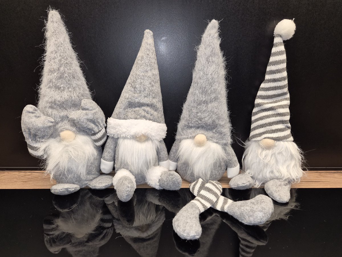 Kerstmannen - Gnoom - 4 verschillende - 27-45cm - Grijs