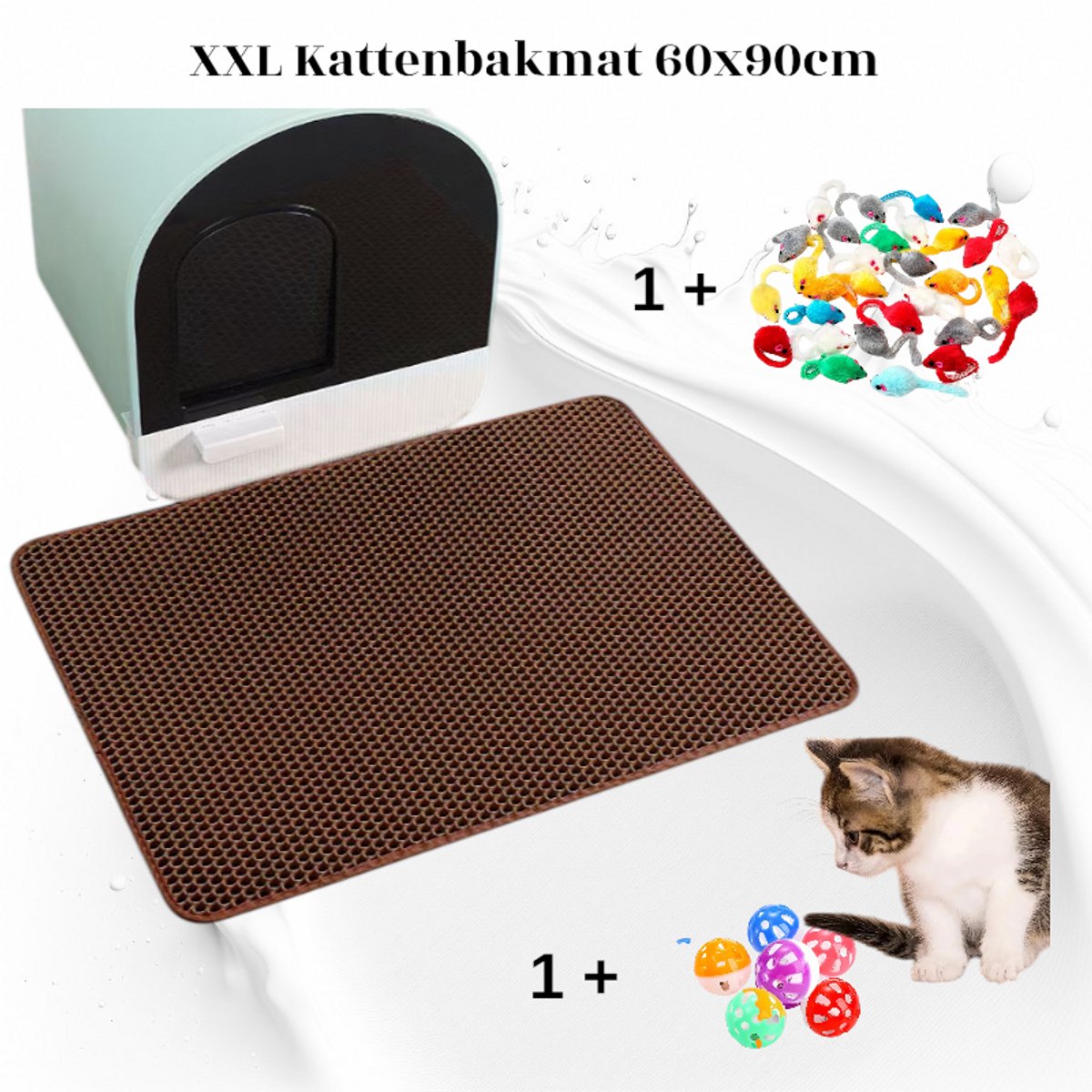 Kattenbakmat, XXL, 60x90 cm, Kattenbakmat Grit Op-vanger, Kattenbakonderlegger, Dubbel laags, Urine En Waterdicht EVA-Materiaal, Kattenpootdesign, Beschermt Vloer En Tapijt, Gemakkelijk Te Reinigen, Beige