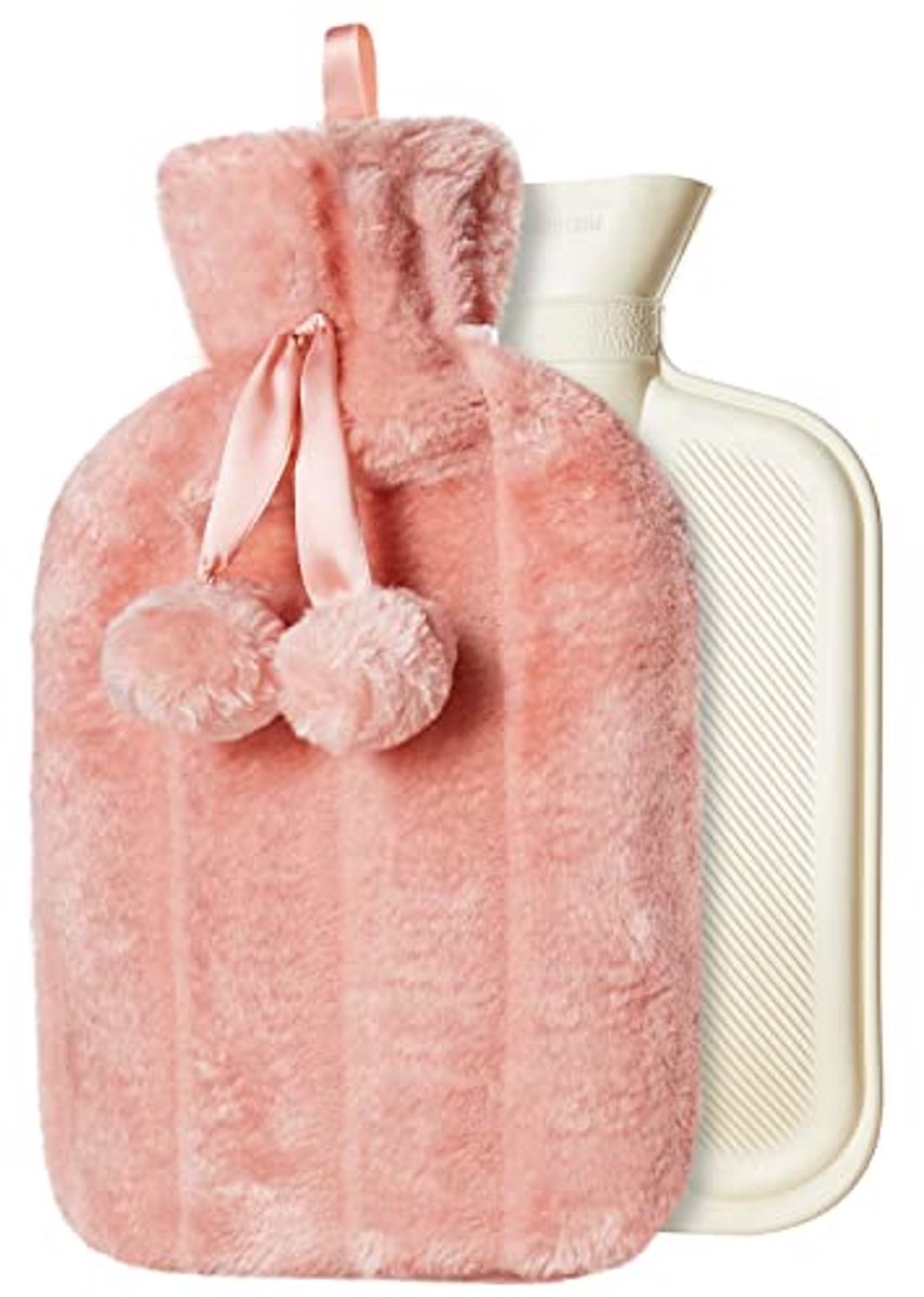 Gebreide warmwaterkruik met Superzachte Pluche Hoes - 2 Liter Warmwaterkruik